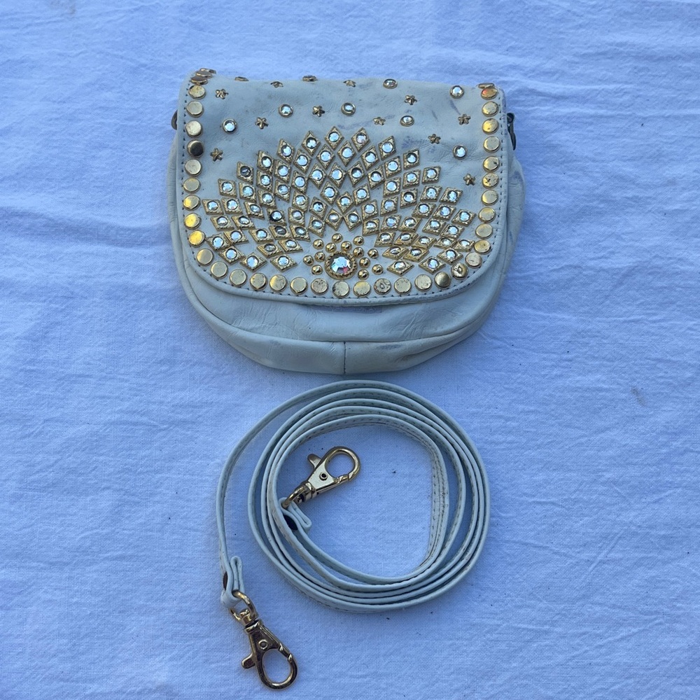 Kippys white leather crystal and Gold mini shoulder Bag